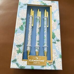 NEW in Box Clementine Floral 3 Pen Set Black Ink Style 920026 White Flowers